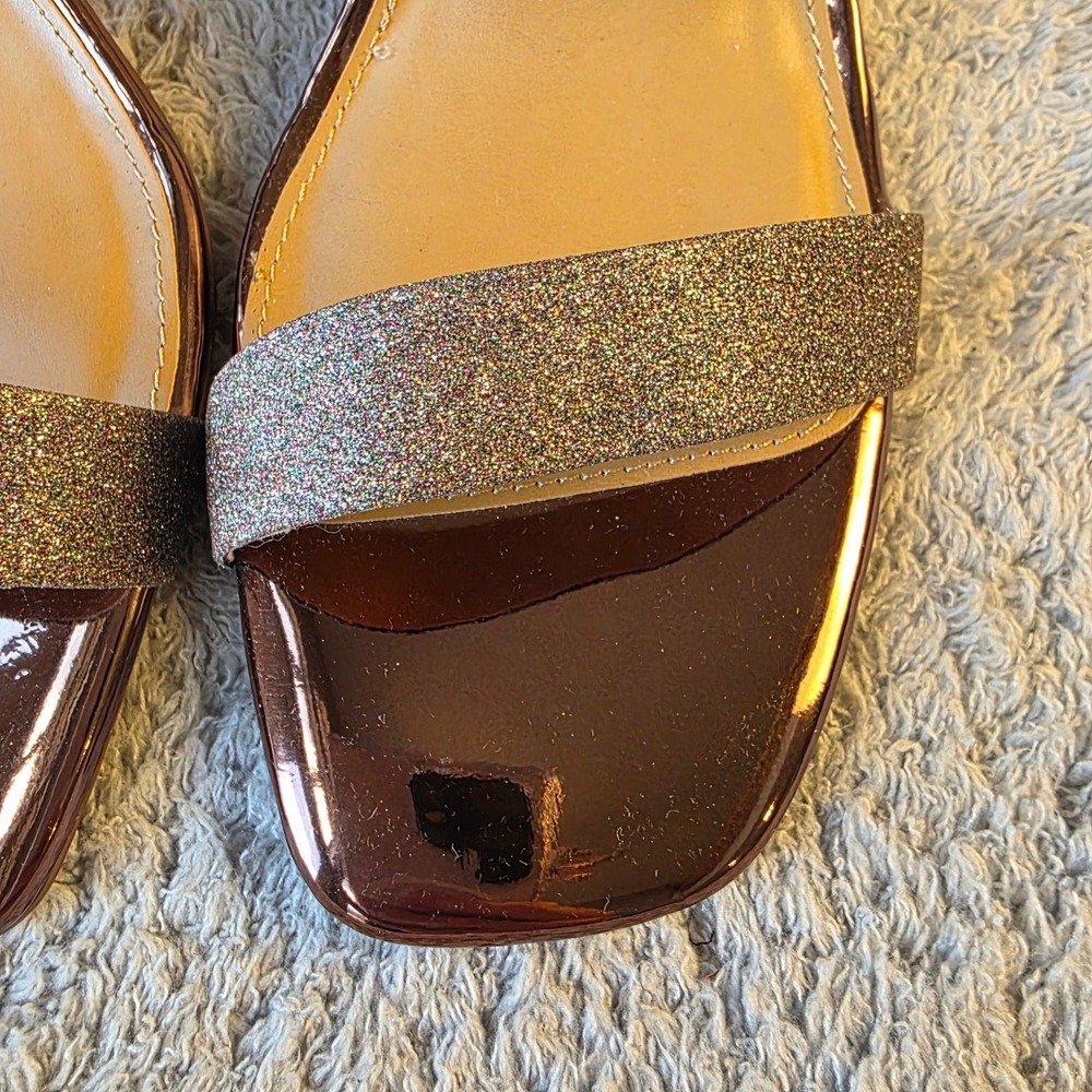 Wild Pair Women's Bronze Glitter Heels Stilettos Ankle Strap Square Toe 12M NEW‎ - Picture 4 of 7